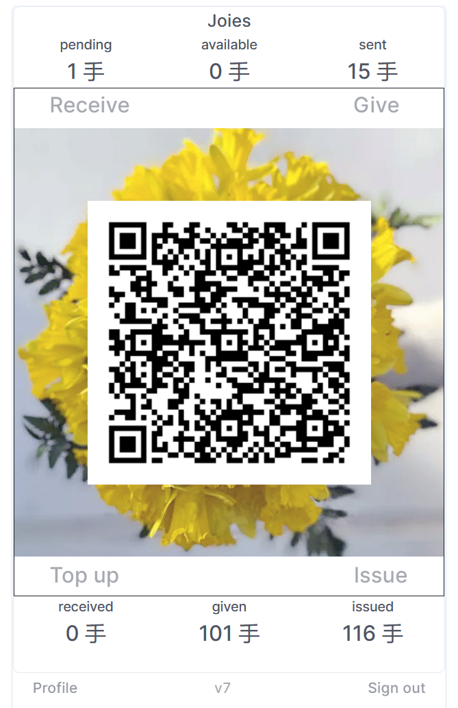Screenshot of the porteJoie panel — six counters around four commands and the central QR code.